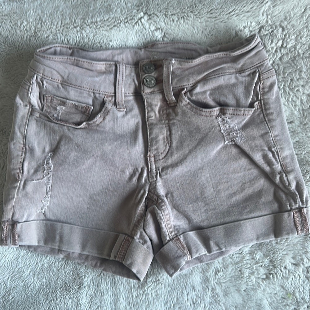 SO Light Pink Midi Ripped Cuffed Denim Shorts Size 1 (Juniors)
